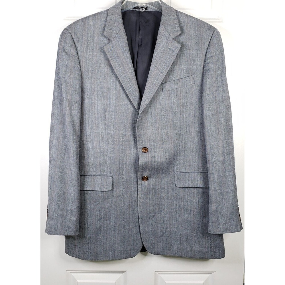 Lauren‎ Ralph Lauren Blazer Mens 42L Gray Silk Wool Herringbone Plaid Business